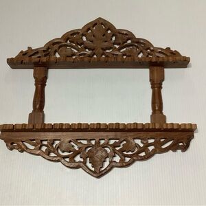 Wooden Souvenir Spoon Display RACK 2 Tier Wall Holder For 20 From India Vtg